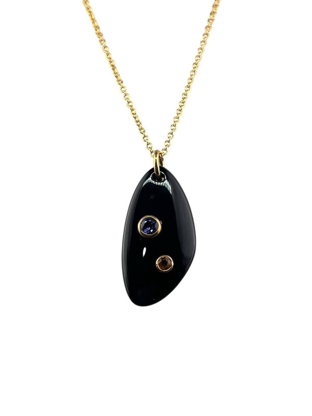 Lizzie Fortunato Ceremony Sterling Silver Necklace Pendant Onyx Citrine 28"